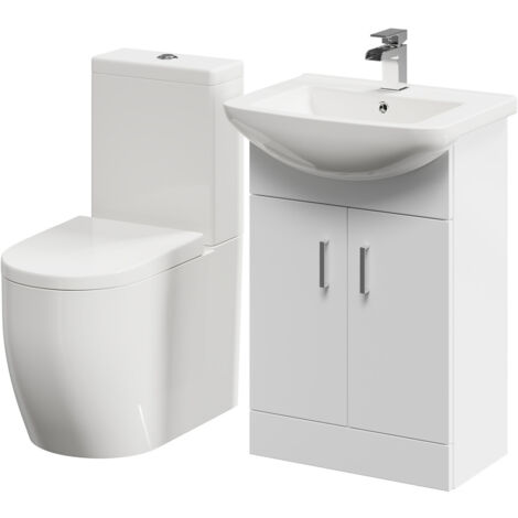 Wholesale Domestic Neiva Gloss White 550mm 2 Door Vanity Unit and Toilet Suite including Darnley Round Toilet