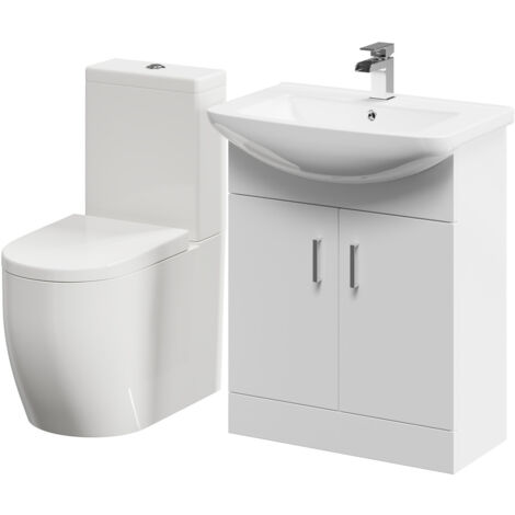 Wholesale Domestic Neiva Gloss White 650mm 2 Door Vanity Unit and Toilet Suite including Darnley Round Toilet