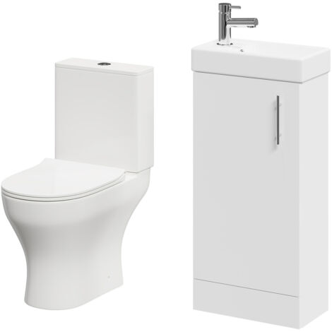 Wholesale Domestic Nero Compact Gloss White 400mm 1 Door Floor Standing Cloakroom Vanity Unit and Toilet Suite including Jubilee Open Back Toilet