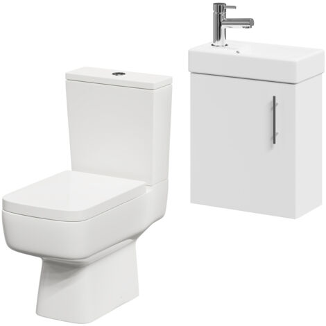 Wholesale Domestic Nero Compact Gloss White 400mm 1 Door Wall Mounted Cloakroom Vanity Unit and Toilet Suite including Paulo Toilet