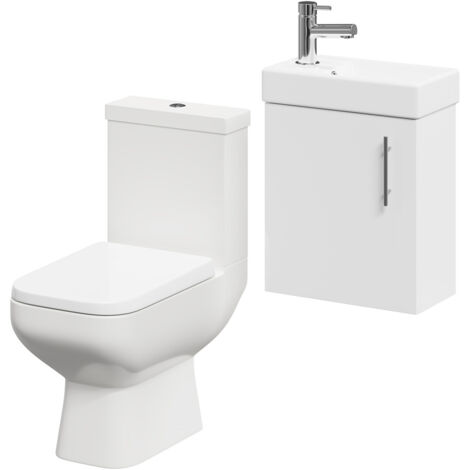 Wholesale Domestic Nero Gloss White 400mm 1 Door Wall Hung Cloakroom Vanity Unit and Toilet Suite
