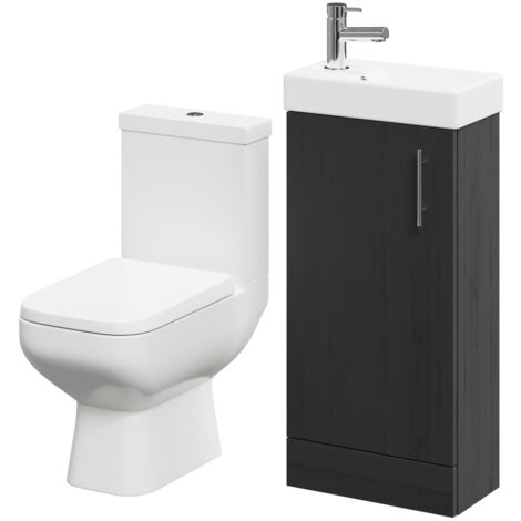 Wholesale Domestic Nero Oak 400mm 1 Door Floor Standing Cloakroom Vanity Unit and Toilet Suite