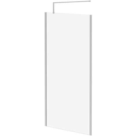 Wholesale Domestic Pacco 8mm Clear Glass Polished Chrome 1850mm x 1000mm Walk In Shower Screen including Wall Channel with End Profile and Support Bar