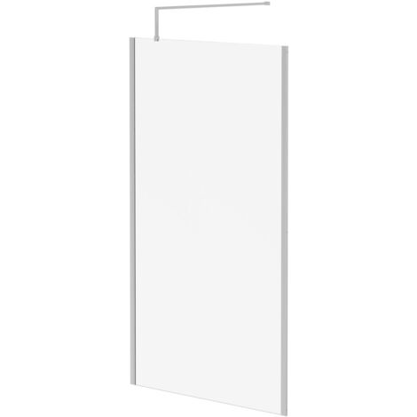 Wholesale Domestic Pacco 8mm Clear Glass Polished Chrome 1850mm x 1100mm Walk In Shower Screen including Wall Channel with End Profile and Support Bar
