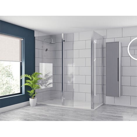 Wholesale Domestic Pacco 8mm Clear Glass Polished Chrome 1850mm x 300mm Walk In Hinged Return Shower Screen