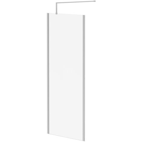Wholesale Domestic Pacco 8mm Clear Glass Polished Chrome 1850mm x 760mm Walk In Shower Screen including Wall Channel with End Profile and Support Bar