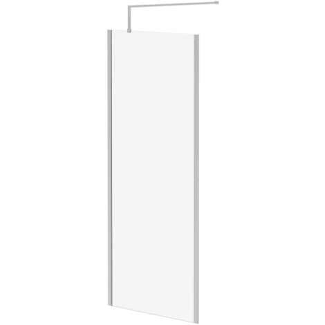 Wholesale Domestic Pacco 8mm Clear Glass Polished Chrome 1850mm x 800mm Walk In Shower Screen including Wall Channel with End Profile and Support Bar