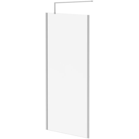 Wholesale Domestic Pacco 8mm Clear Glass Polished Chrome 1850mm x 900mm Walk In Shower Screen including Wall Channel with End Profile and Support Bar