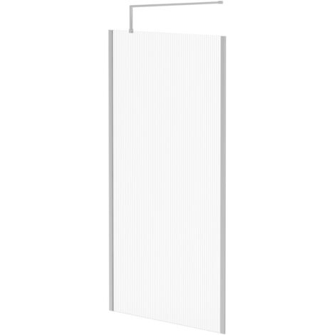 Wholesale Domestic Pacco 8mm Fluted Glass Polished Chrome 1850mm x 1000mm Walk In Shower Screen including Wall Channel with End Profile and Support Bar