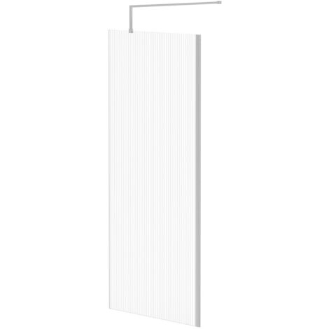 Wholesale Domestic Pacco 8mm Fluted Glass Polished Chrome 1850mm x 800mm Walk In Shower Screen including Wall Channel and Support Bar