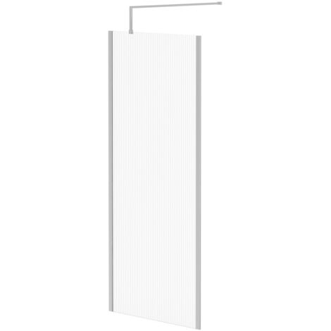 Wholesale Domestic Pacco 8mm Fluted Glass Polished Chrome 1850mm x 800mm Walk In Shower Screen including Wall Channel with End Profile and Support Bar