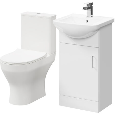 Wholesale Domestic Piura White 450mm 1 Door Vanity Unit and Toilet Suite