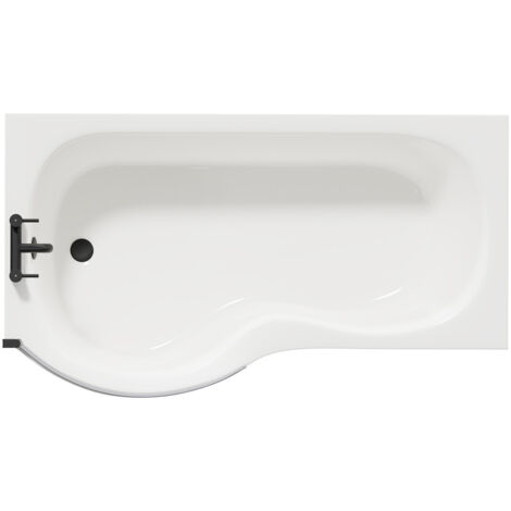 Wholesale Domestic Plage 1500mm Left Hand P Shaped Shower Bath with Matt Black Bath Screen and White Acrylic Front Bath Panel