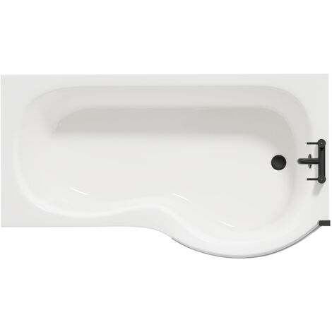 Wholesale Domestic Plage 1500mm Right Hand P Shaped Shower Bath with Matt Black Bath Screen and White Acrylic Front Bath Panel
