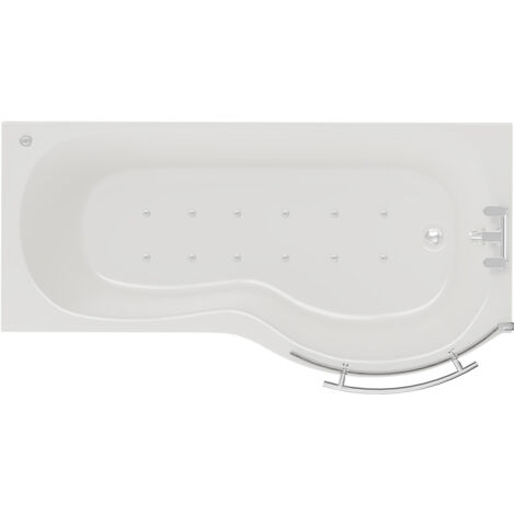 Wholesale Domestic Plage 1700mm 12 Jet Chrome Easifit Right Hand P Shaped Spa Shower Bath with Towel Rail Bath Screen and Front Bath Panel