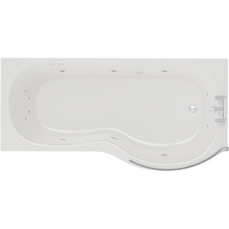 Wholesale Domestic Plage 1700mm 12 Jet Chrome Flat Jet Right Hand P Shaped Whirlpool Shower Bath with Bath Screen and Front Bath Panel