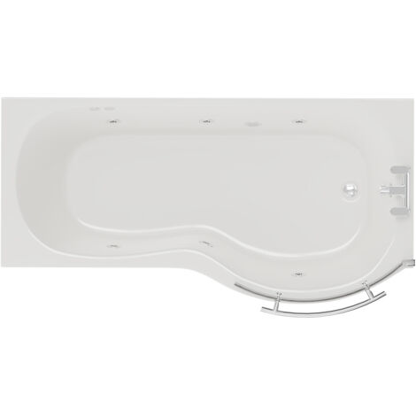 Wholesale Domestic Plage 1700mm 6 Jet Chrome Flat Jet Right Hand P Shaped Whirlpool Shower Bath with Towel Rail Bath Screen and Front Bath Panel