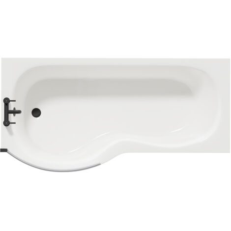 Wholesale Domestic Plage 1700mm Left Hand P Shaped Shower Bath with Matt Black Bath Screen and White Acrylic Front Bath Panel