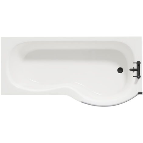 Wholesale Domestic Plage 1700mm Right Hand P Shaped Shower Bath with Matt Black Bath Screen and White Acrylic Front Bath Panel