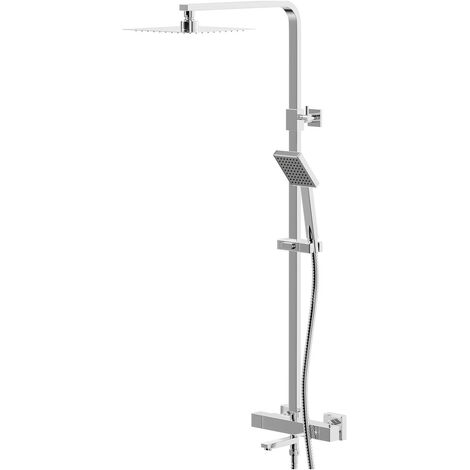 Wholesale Domestic Polished Chrome Square Thermostatic Rigid Riser and Handset Shower System with Bath Spout