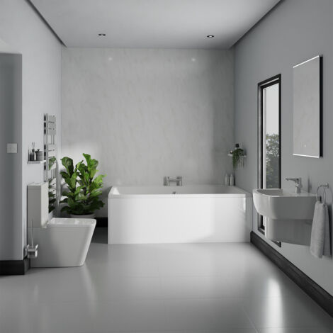 Wholesale Domestic Preston White 530mm Basin and 1800mm x 1100mm Straight Double Ended Bathroom Suite