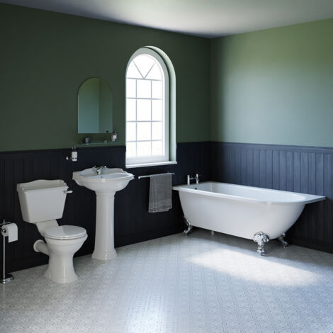 Wholesale Domestic Regis White 600mm Basin and 1700mm Left Hand Freestanding Shower Bathroom Suite with Chrome Claw Feet