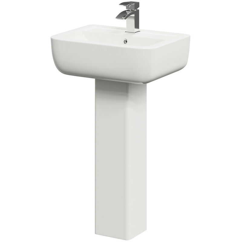 Tacoma 550mm Basin with 1 Tap Hole and Full Pedestal - White - Wholesale Domestic