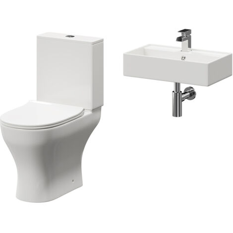 Wholesale Domestic Tomar 505mm Wall Hung Basin and Toilet Suite including Round Polished Chrome Bottle Trap and Open Back Toilet