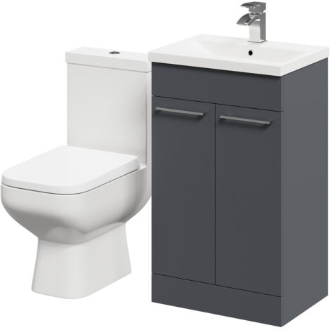Wholesale Domestic Turin Gloss Grey 500mm Floor Standing Vanity Unit and Toilet Suite with 1 Tap Hole Basin and 2 Doors with Polished Chrome Handles