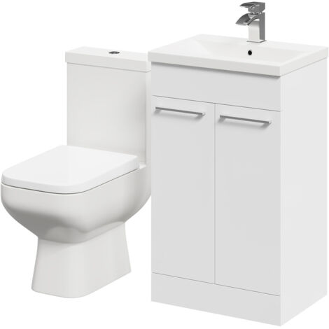 Wholesale Domestic Turin Gloss White 500mm Floor Standing Vanity Unit and Toilet Suite with 1 Tap Hole Basin and 2 Doors with Polished Chrome Handles