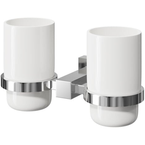 Wholesale Domestic Virgo Polished Chrome and White Ceramic Wall Mounted Double Bathroom Tumbler