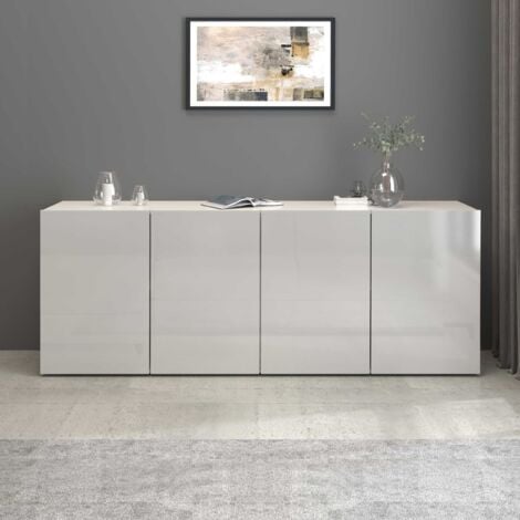 WHOUS Credenza Egypt a 4 ante e 4 vani bianco lucido 180x38x70 cm