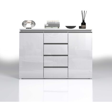 WHOUS - Credenza MAGIC 120x40x105 cm - Cassettiera Comò Camera da Letto con 2 Ante, 4 Cassetti e 2 Ripiani Regolabili in Legno - Madia Soggiorno Moderna in Legno Riciclato