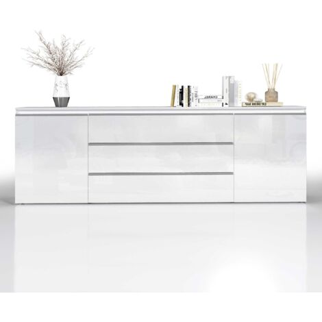 WHOUS - Credenza MAGIC per Soggiorno 240x40x80 cm - Cassettiera con 2 Ante e 3 Cassetti - Credenza in Legno Riciclato - Comò Camera da Letto Bianco