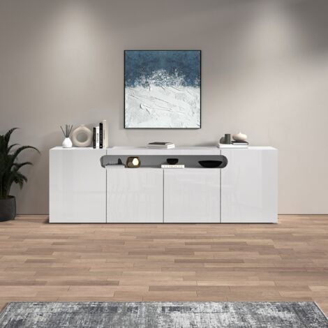 WHOUS Credenza Real con 4 ante e 1 vano aperto bianco lucido 200x40x80 cm
