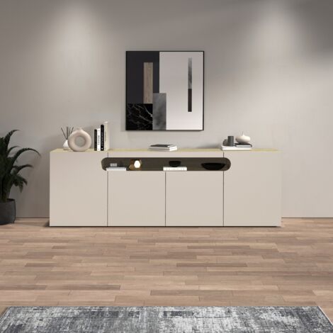 WHOUS Credenza Real con 4 ante e 1 vano aperto cashmere e rovere chiaro 200x40x80 cm