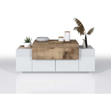 WEB FURNITURE Mobiletto da ingresso credenza bassa 2 ante vano a ribalta Coro Baix Acero