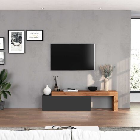 WHOUS Mobile porta tv Chronos estensibile con 1 anta a ribalta antracite/rovere 180/290x40x51 cm