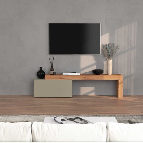WHOUS Mobile porta tv Chronos estensibile con 1 anta a ribalta tortora/rovere 180/260x40x51 cm