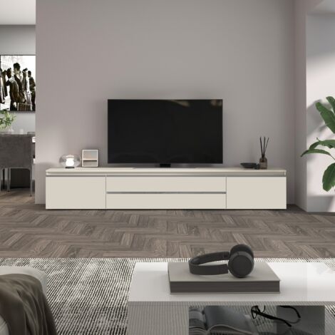 WHOUS Mobile porta TV Magic con 2 ante laterali 2 cassetti centrali cashmere 240x40x40 cm