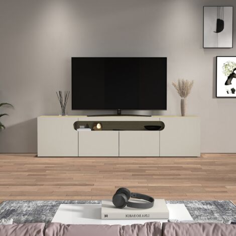 WHOUS Mobile porta TV Real con 4 ante e 1 vano aperto cashmere e rovere chiaro 240x40x60 cm