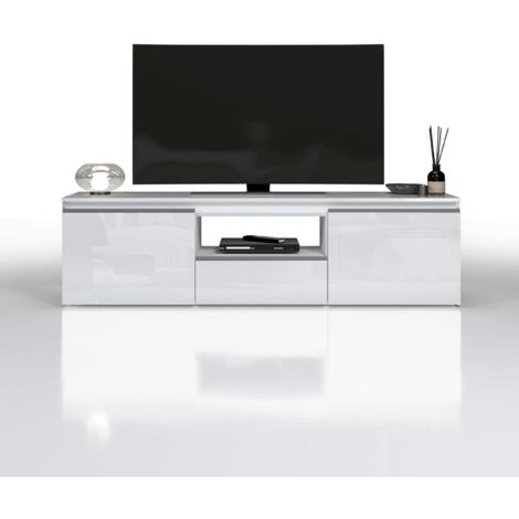 WHOUS - Mobile TV MAGIC per Soggiorno 180x40x50 cm - Mobile Tv Soggiorno da Terra con 2 Ante e 1 Cassetto - Mobile Porta Tv Soggiorno Classico Bianco Lucido