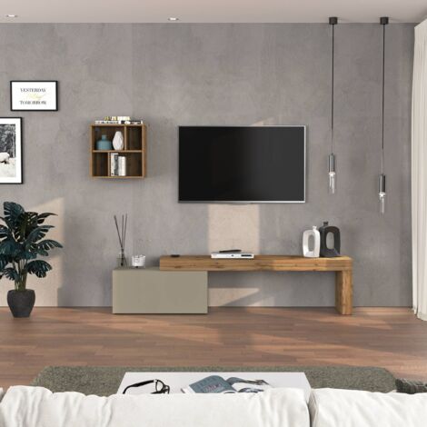 Parete Attrezzata Foraker Dmora - Mobile TV Soggiorno 220x180 Cm, Rovere E Bianco - Foto 6