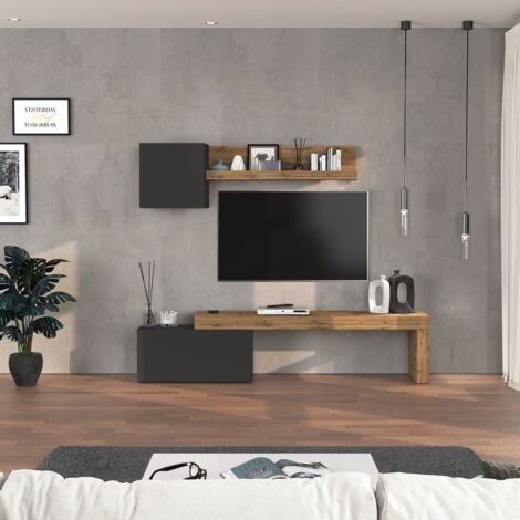 WHOUS Parete attrezzata Chronos set soggiorno antracite opaco e rovere 180/260x40 cm