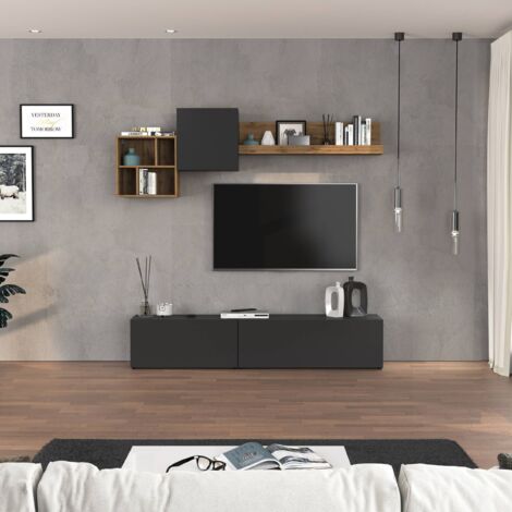 WHOUS Parete attrezzata Chronos set soggiorno Antracite Opaco e Rovere 180/260x40 cm