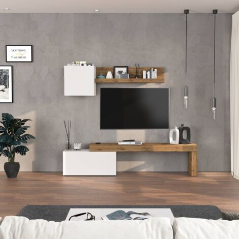 WHOUS Parete attrezzata Chronos set soggiorno bianco lucido e rovere 180/260x40 cm