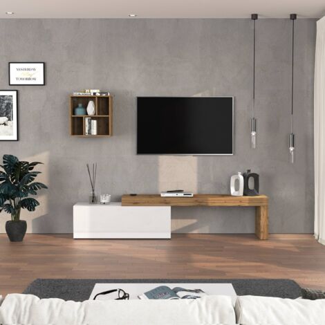 WHOUS Parete attrezzata Chronos set soggiorno bianco lucido e rovere 180/290x40 cm