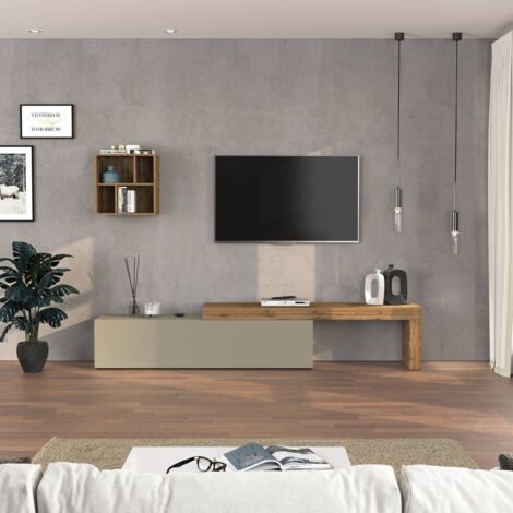 WHOUS Parete attrezzata Chronos set soggiorno tortora opaco e rovere 190/350x40 cm