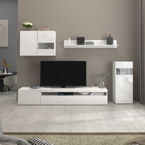 WHOUS Parete attrezzata Potenza set soggiorno bianco lucido 240x40x160 cm