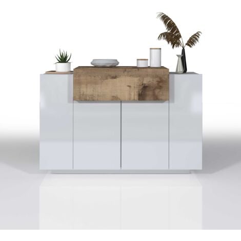 WEB FURNITURE WHOUS - Scarpiera Ingresso Salvaspazio con Doppia Profondità CORONA 120x45x85 cm - Mobile Scarpiera con 2 ante, 1 ribalta e 9 scomparti - Scarpiera Bianca/Acero in Melaminico